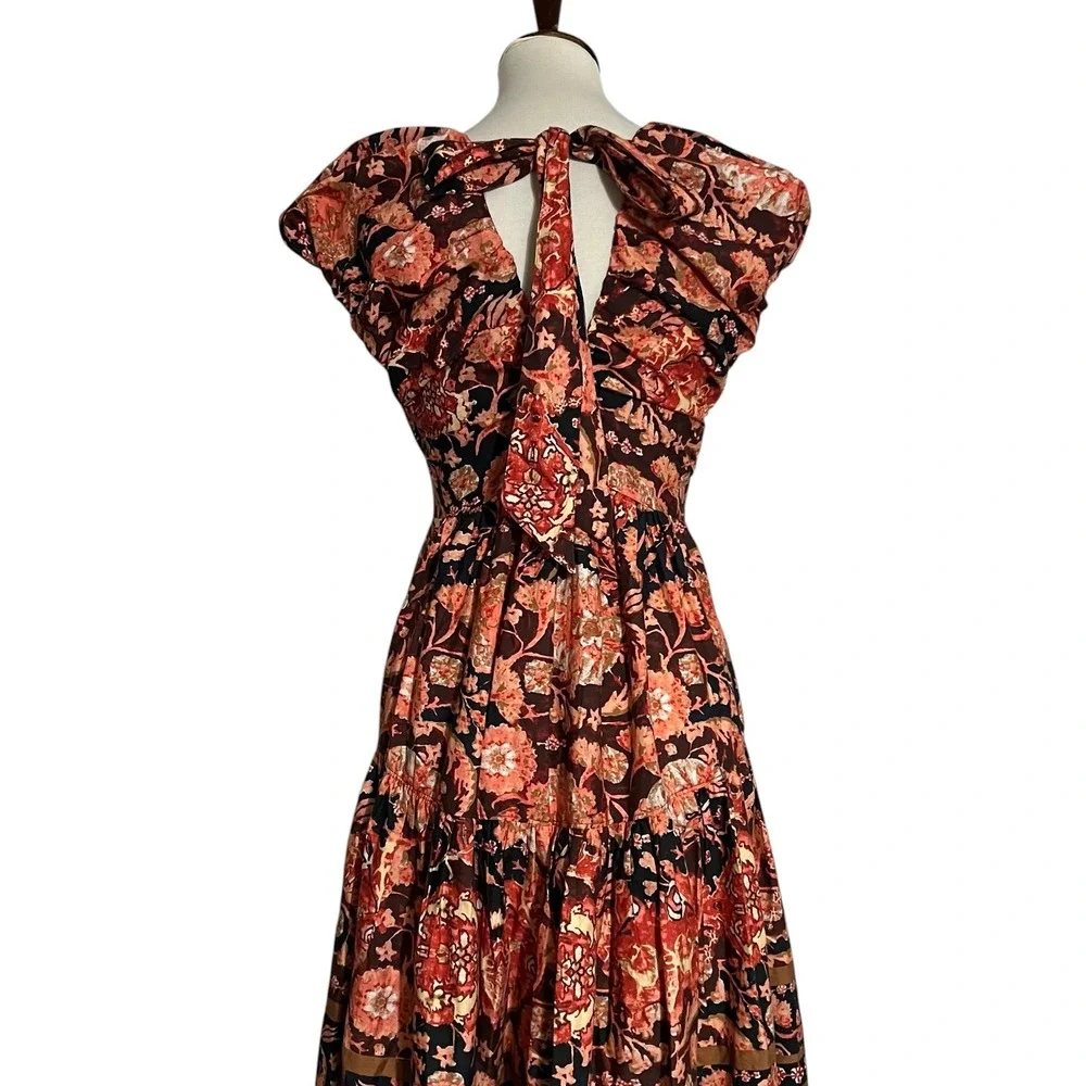 Anthropologie Printed V-Neck Babydoll Dress Size 4 Red Motif NEW‎